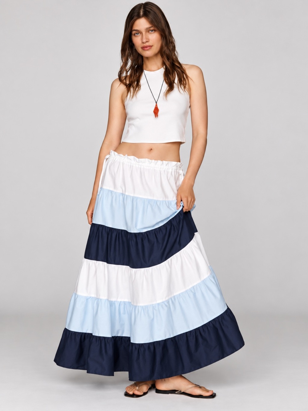 Hutch Anthropologie Colorblock Tiered Cotton Maxi Skirt M NWT